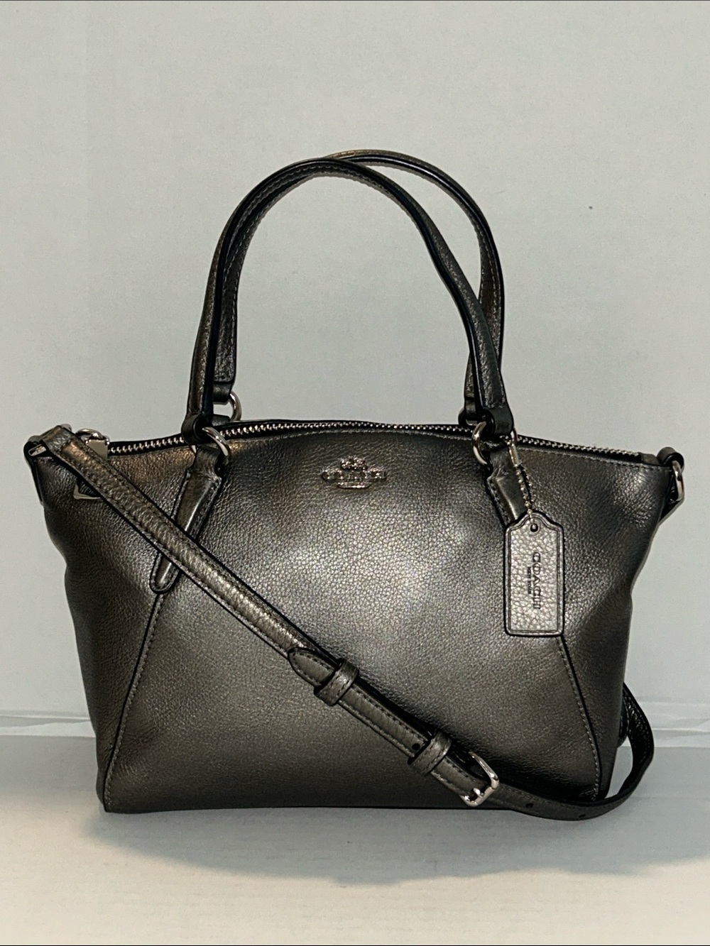 COACH F16479 Mini Kelsey Satchel Gunmetal Pebble Leather Crossbody bag